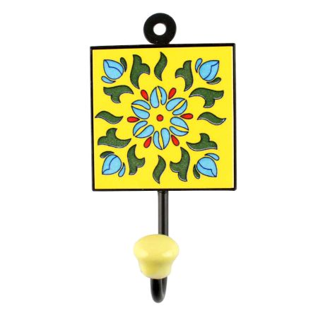 Turquoise Floral Ceramic Tiles Hook